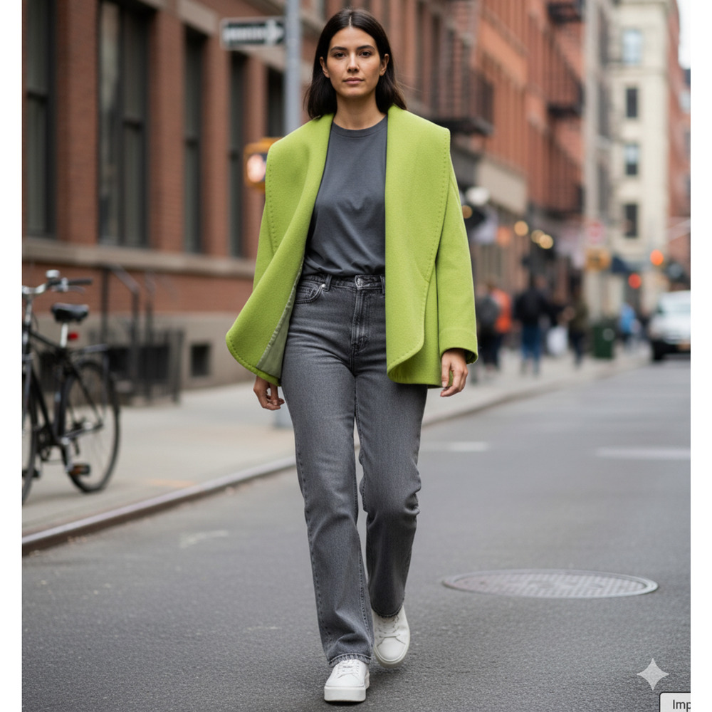 Statement Boho retro Open Cape Blazer with Shawl Lapel Stitch Detail wool Sz-M/L